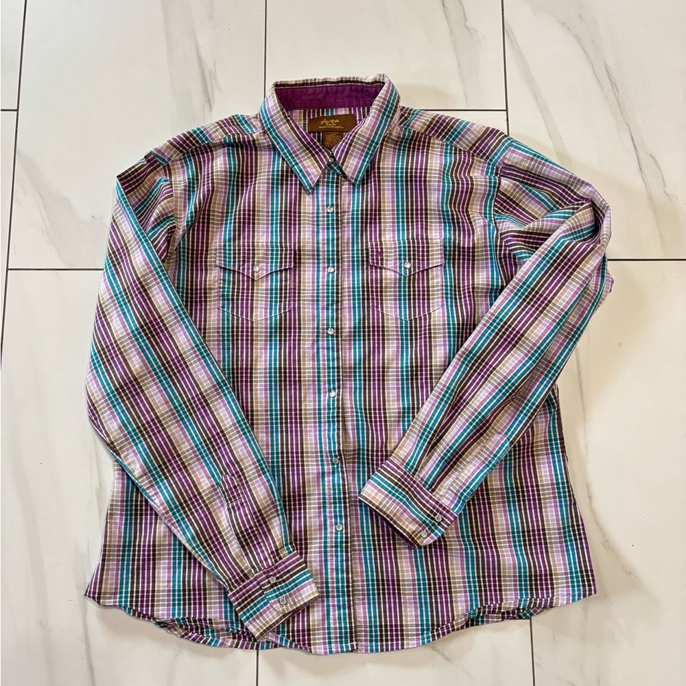 Wrangler Western Pearl snap cowboy button down shirt -size Large